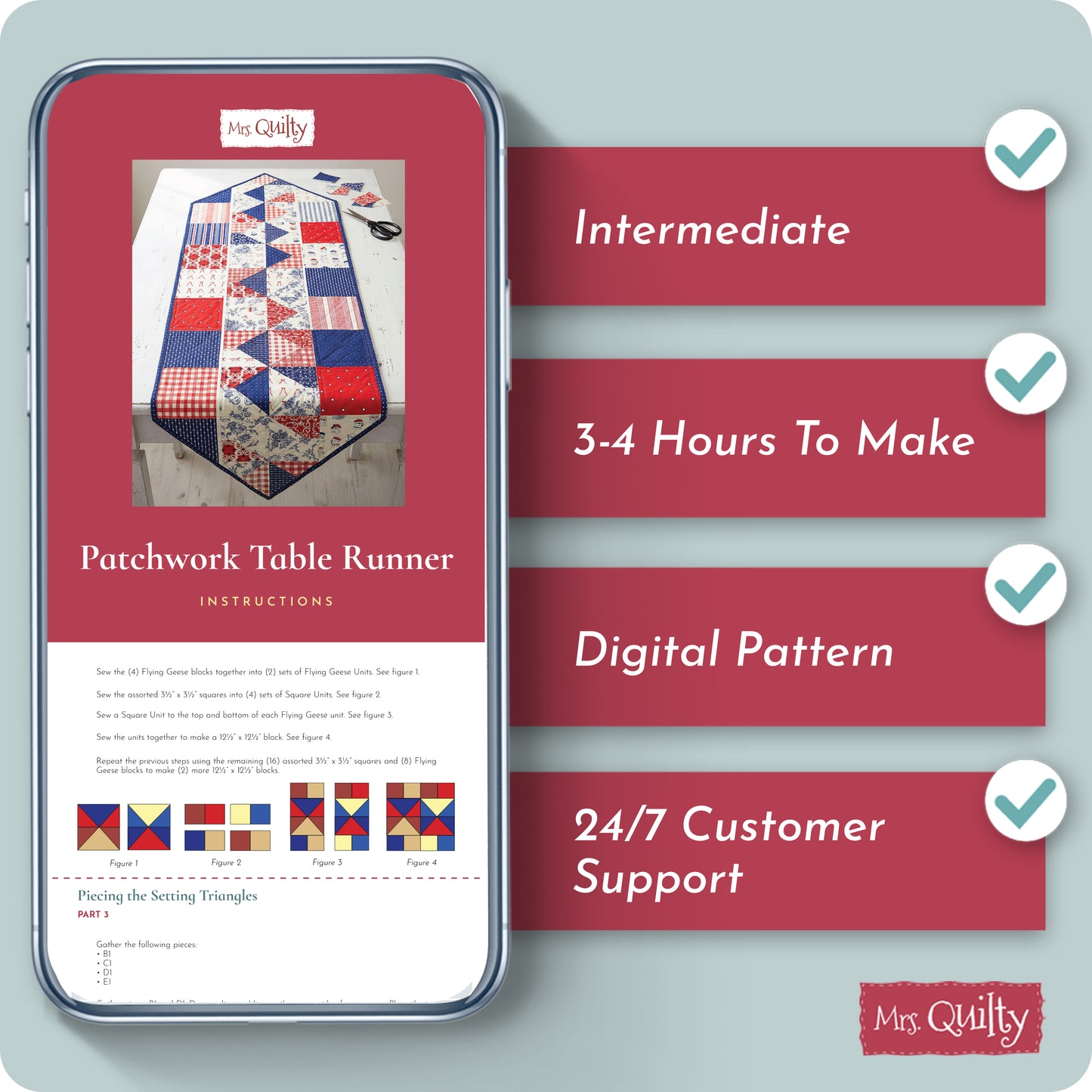 Patchwork Table Runner Digital PDF Pattern