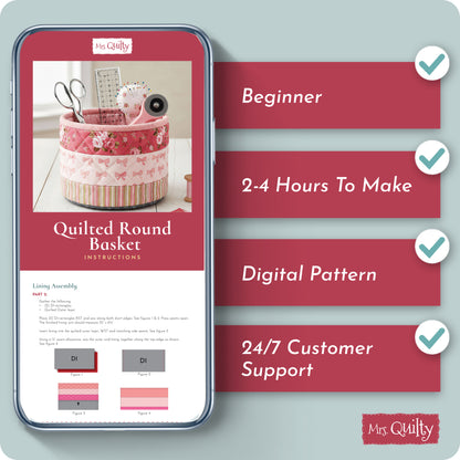 Quilted Round Basket Digital PDF Patterm
