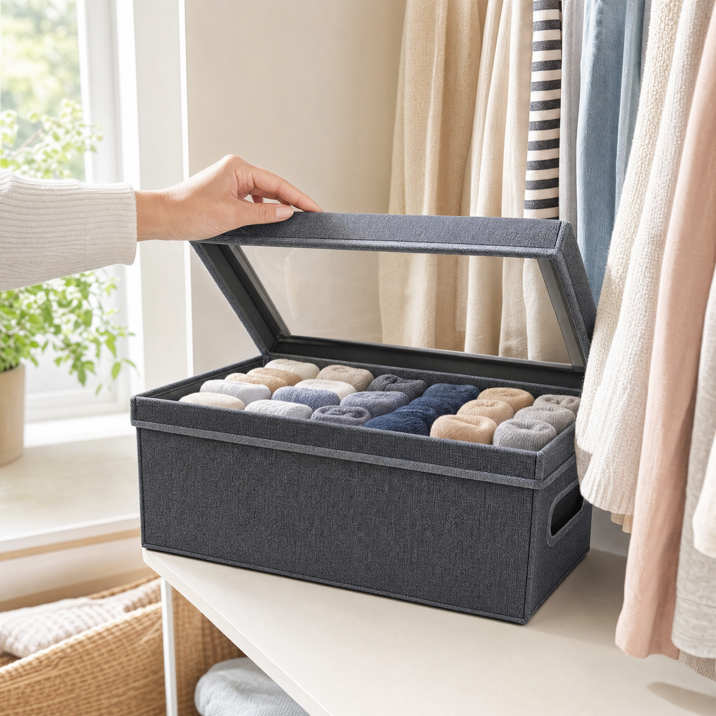 Foldable Storage Box With a Transparent Lid