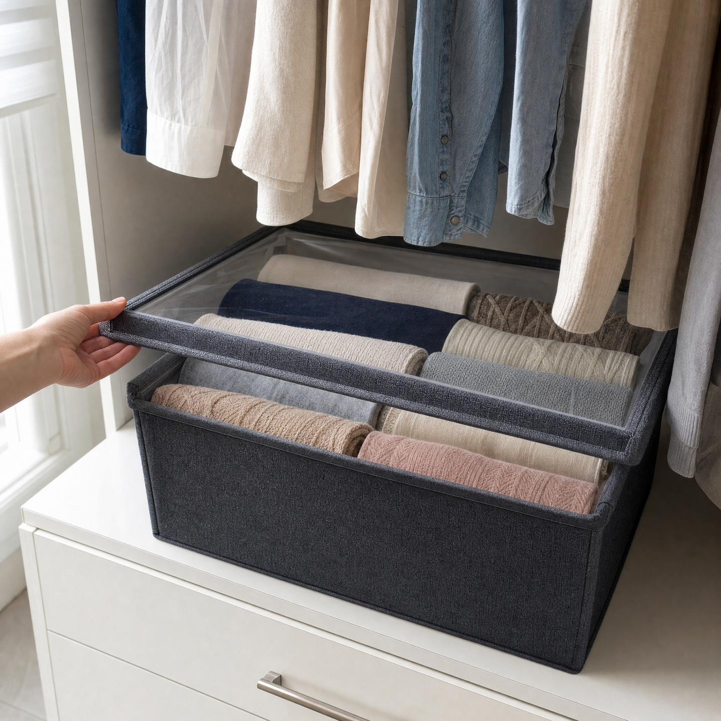 Foldable Storage Box With a Transparent Lid