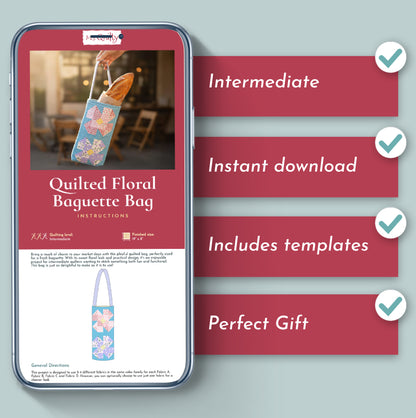Quilted Floral Baguette Bag Downloadable PDF Quilt Pattern