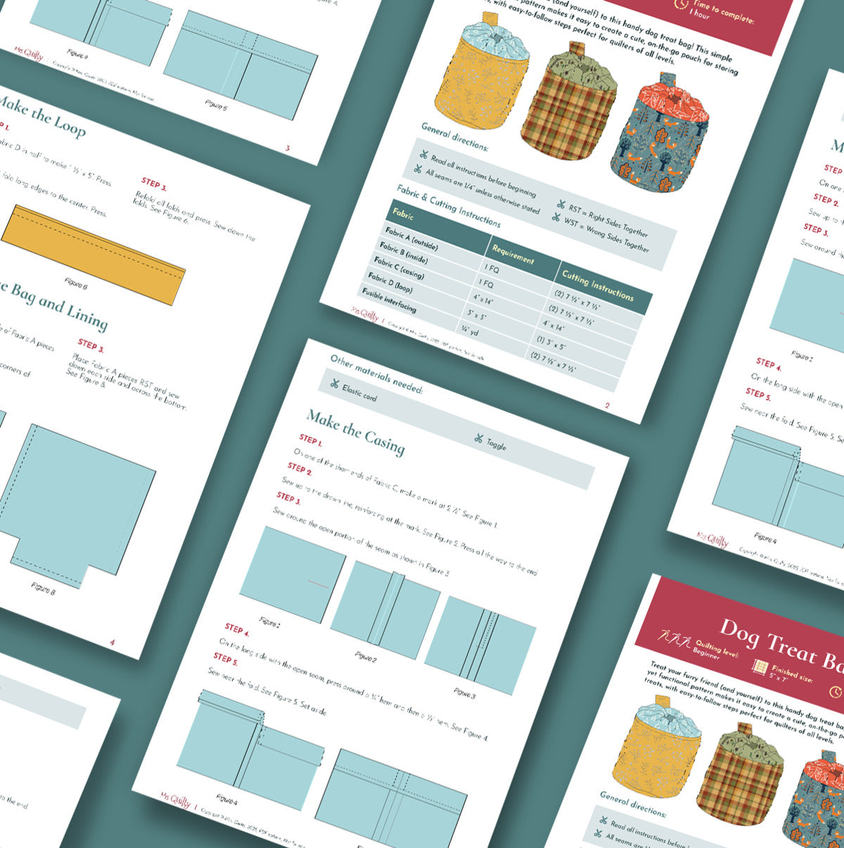 The Dog Treat Bag Downloadable PDF Quilt Pattern includes clear diagrams, fabric measurements, and illustrated instructions—ideal for beginner sewing projects or a thoughtful gift for pet lovers.