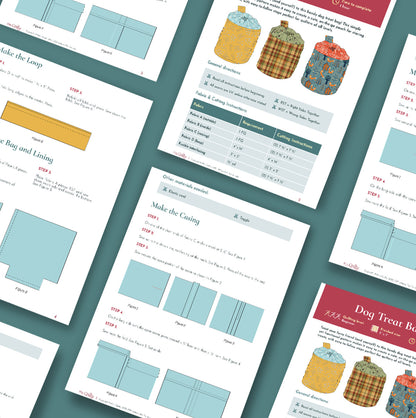 The Dog Treat Bag Downloadable PDF Quilt Pattern includes clear diagrams, fabric measurements, and illustrated instructions—ideal for beginner sewing projects or a thoughtful gift for pet lovers.