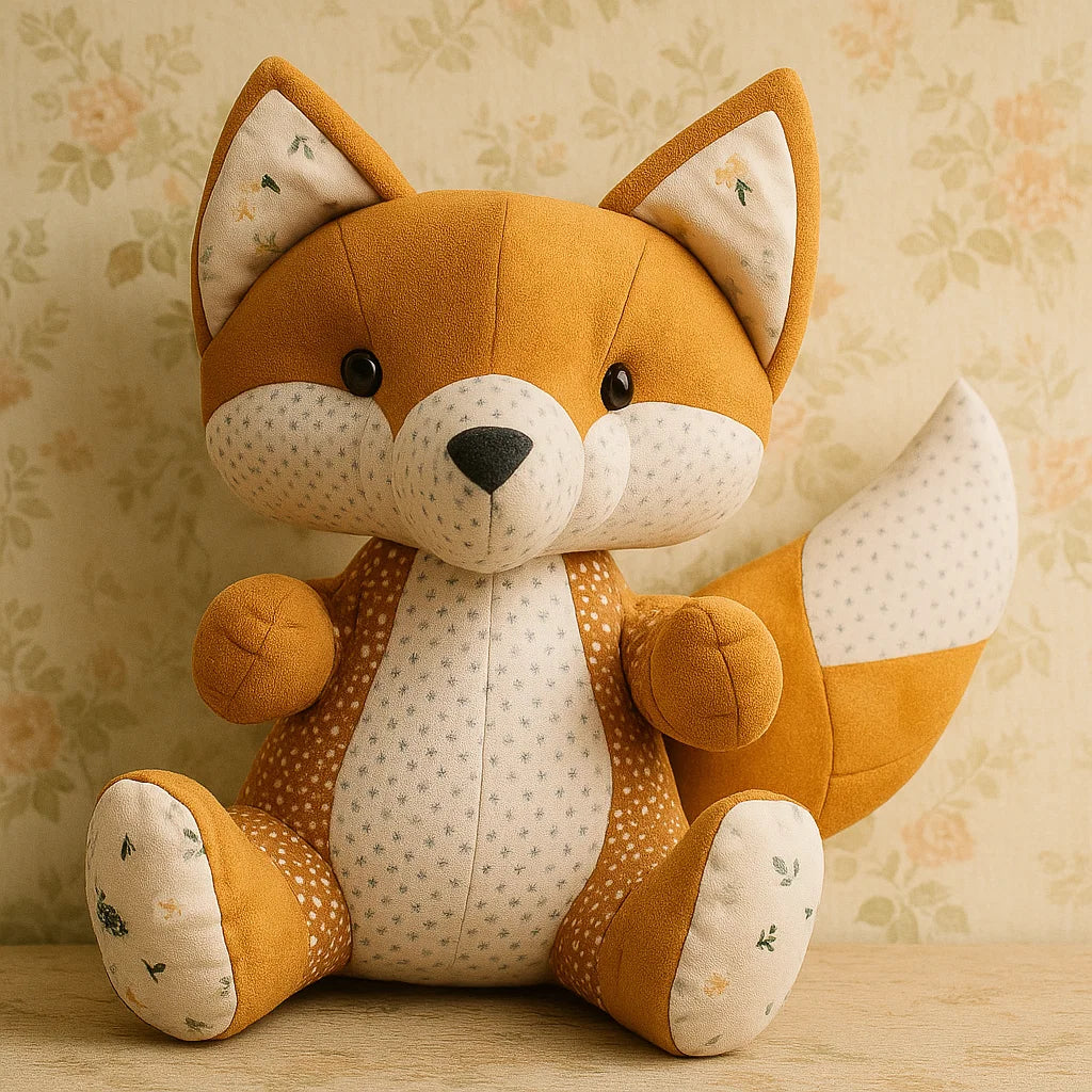 Freya the Fox Downloadable PDF Quilt Pattern features a charming fox with large ears, bushy tail, and button eyes—perfect for creating a whimsical woodland quilt for any nursery or as a delightful handmade gift.