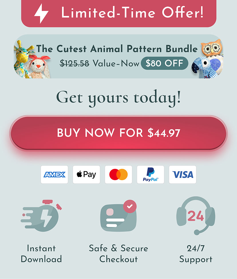 Promotional graphic for a limited-time offer on an animal pattern bundle with pricing and payment options.