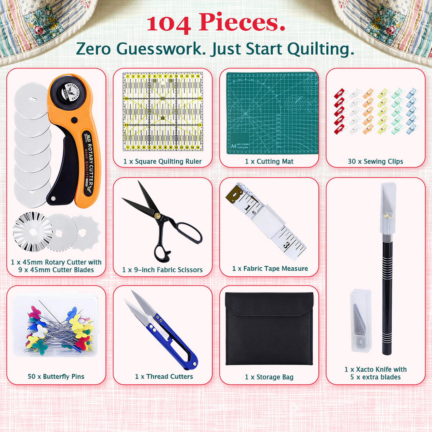 104-Piece Quilting Set: Perfect for Beginners